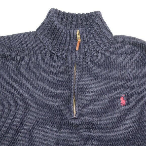 Polo Ralph Lauren XL 1/4 Zip Pullover Knit Sweater Navy Blue Red Pony High Neck - Picture 4 of 11